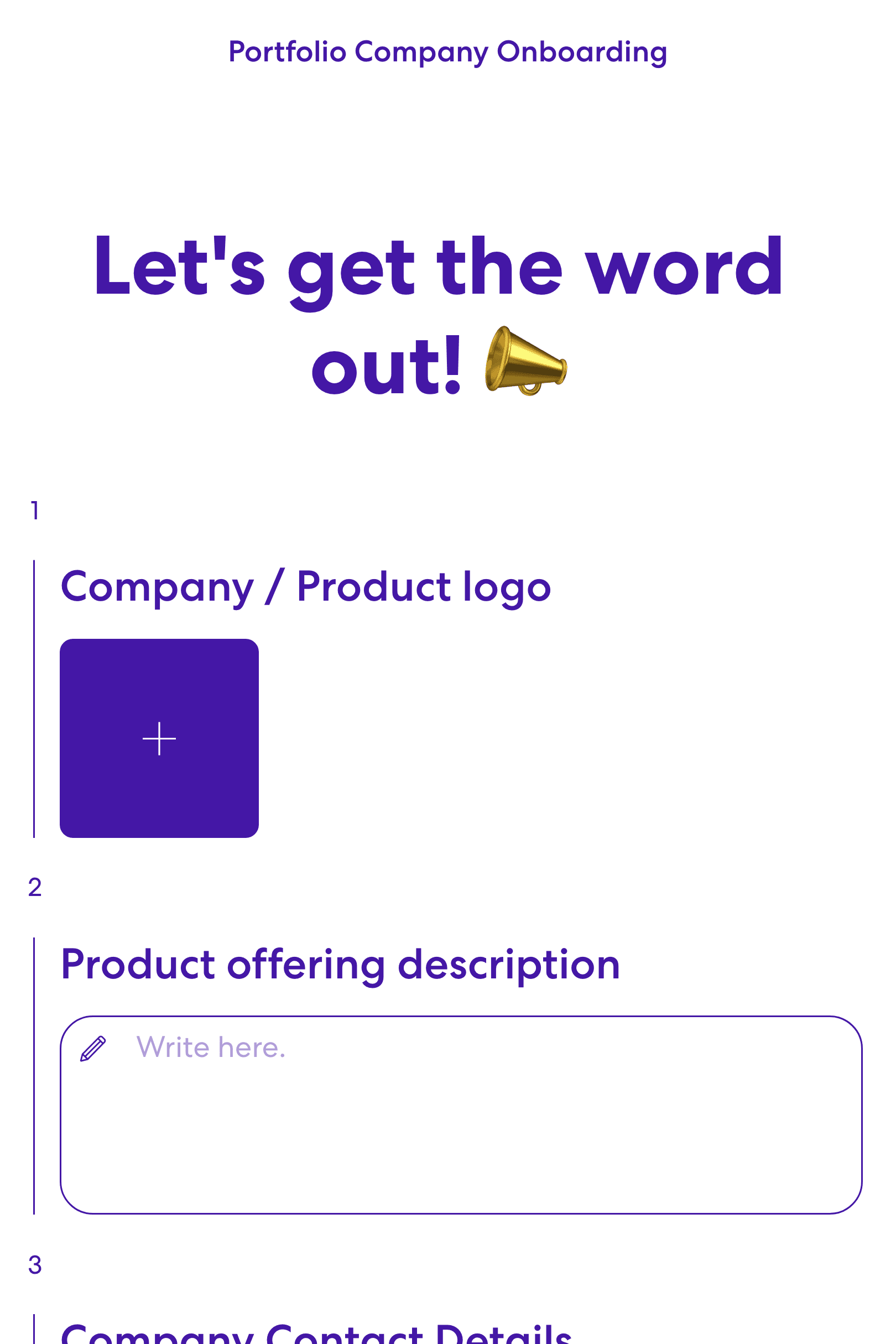 Screenshot of Portfolio Company Onboarding template